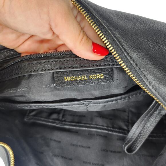 Michael Kors Handbag Purse Black Leather Gold Tassel Fringe Crescent Shoulder - Picture 8 of 13